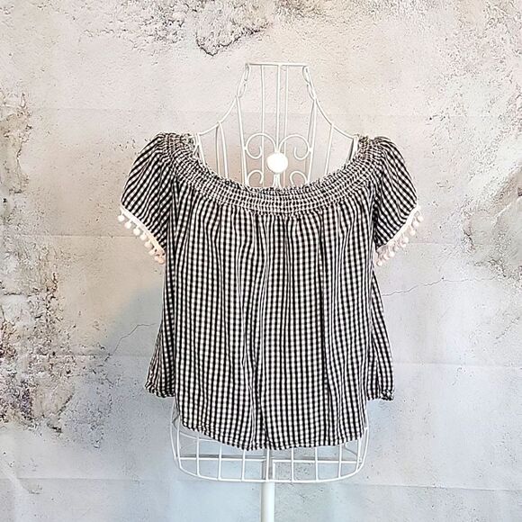 Love, Fire cropped top black and white checkered Women's Size M - Picture 1 of 11